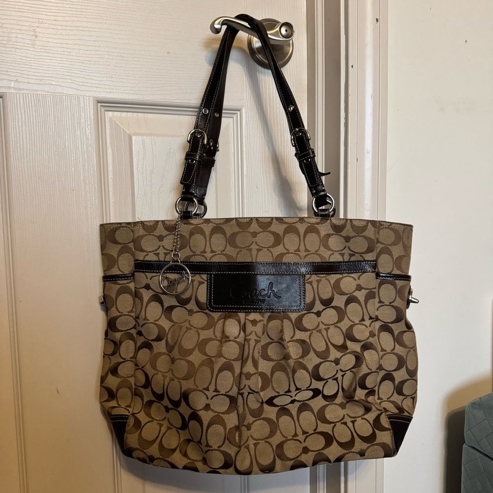 Coach Monogram Canvas Tote in Brown and Dark Brown